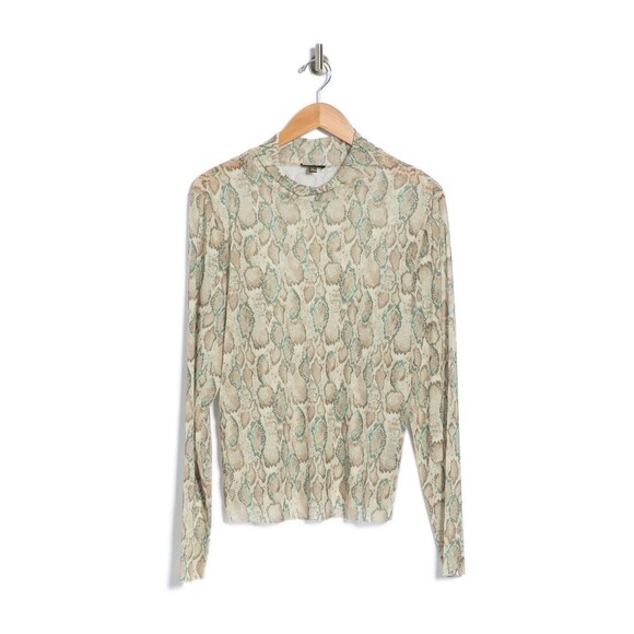 Afrm Tops - AFRM X NORDSTROM Mock Neck Long Sleeve Mesh Top In Soft Snake Size XS